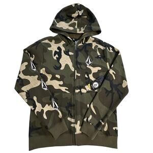 NWT Volcom Deadly Stones Camo Full Zip Hoodie Kids XL